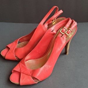 Antonio Melani Red Leather Peep Toe Heels 10